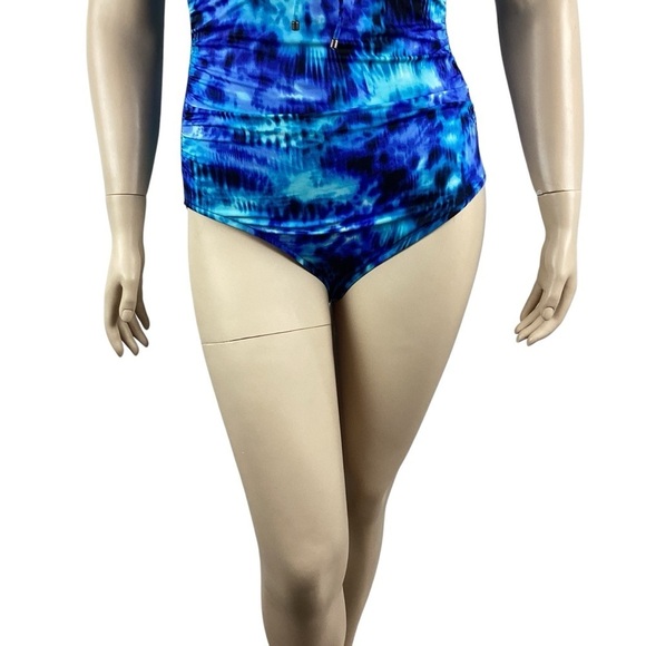 Aqua Green Blue Tie-Dye One-Piece Swimsuit Size Large - Picture 3 of 7